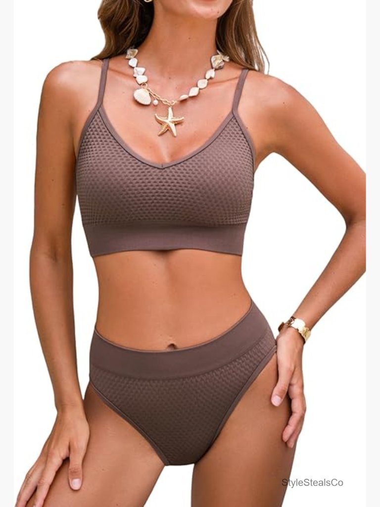 Sporty Bikini Set Two Piece Swimsuit Mid Rise Scoop Neck Adjustable Straps